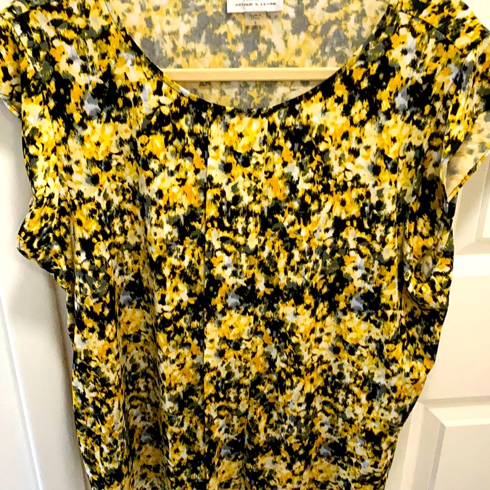 Tahari Women's Shirt Floral Yellow Black Large NWT
